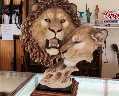 Lion statue Bootie's Pawn Shop