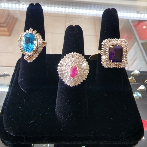 Large colored stone rings at Bootie's Pawn Shop